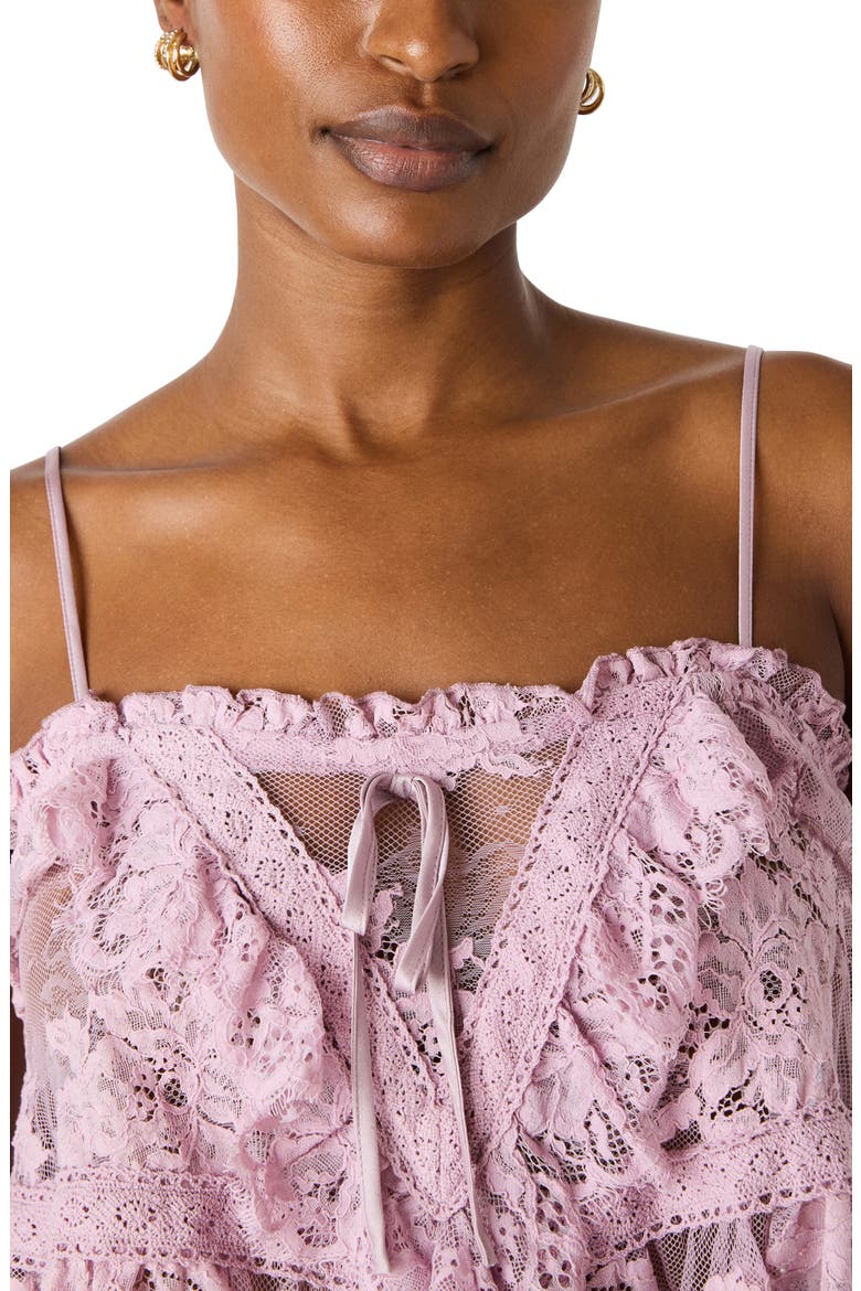 Arietty Lace Ruffle Trim Babydoll Top, Alternate, color, MAUVE SHADOWS