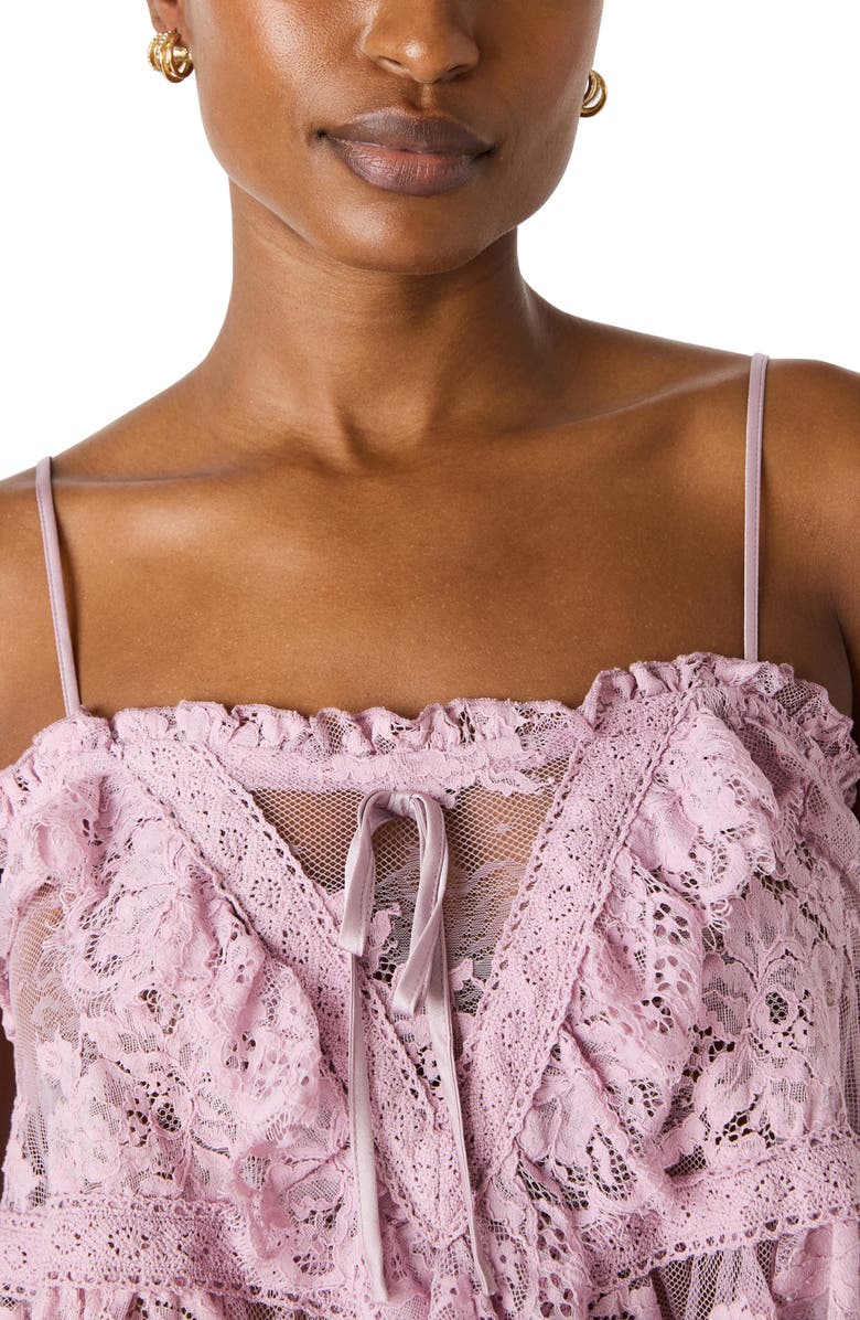 Steve Madden Arietty Lace Ruffle Trim Babydoll Top, Alternate, color, Mauve Shadows