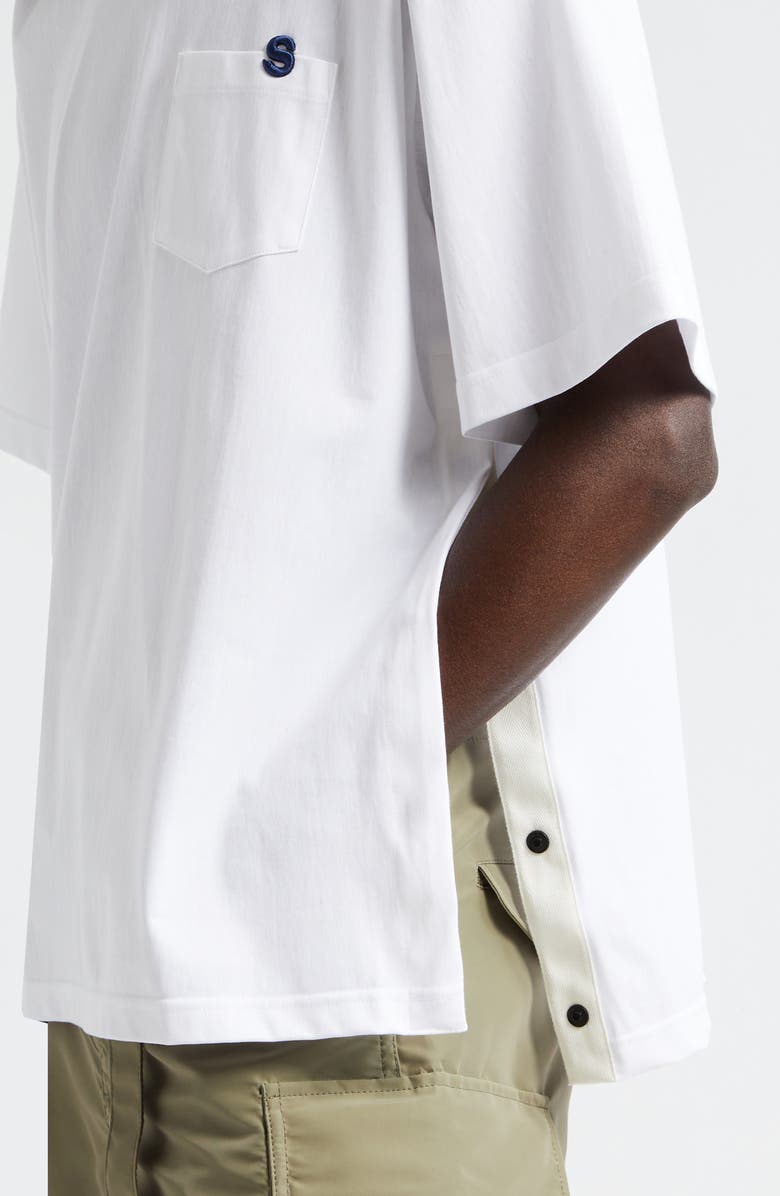 Sacai Embroidered Cotton Jersey T-Shirt, Alternate, color, White