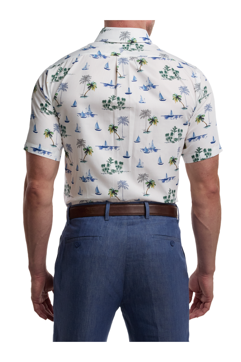 Cotton Buttondown Collar Poplin Tailored Contrast Trim Hemmed Sleeve Short Sleeve Shirt, Alternate, color, White Multi
