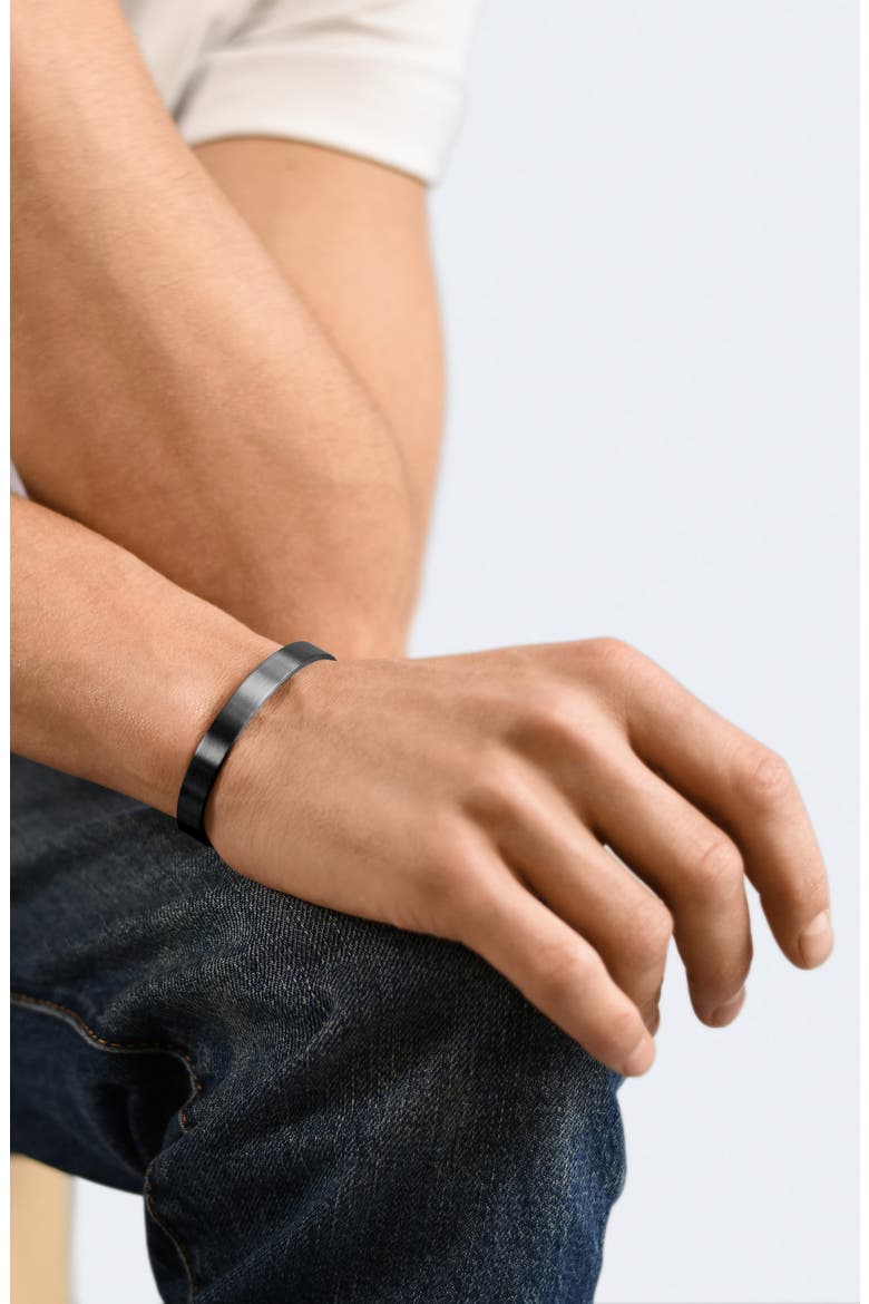 Men's 21G Brushed Sterling Silver Ribbon Cuff Bracelet, Alternate, color, BLACK SILVER