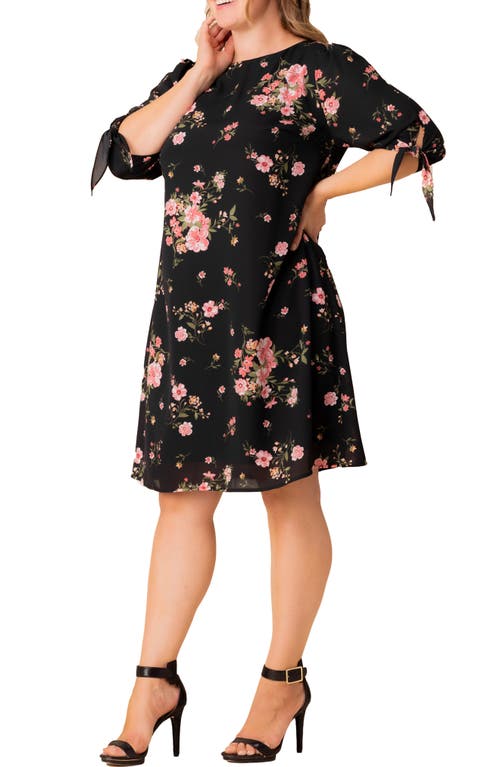 Kiyonna Manhattan Shift Dress In Midnight Pink Poppies