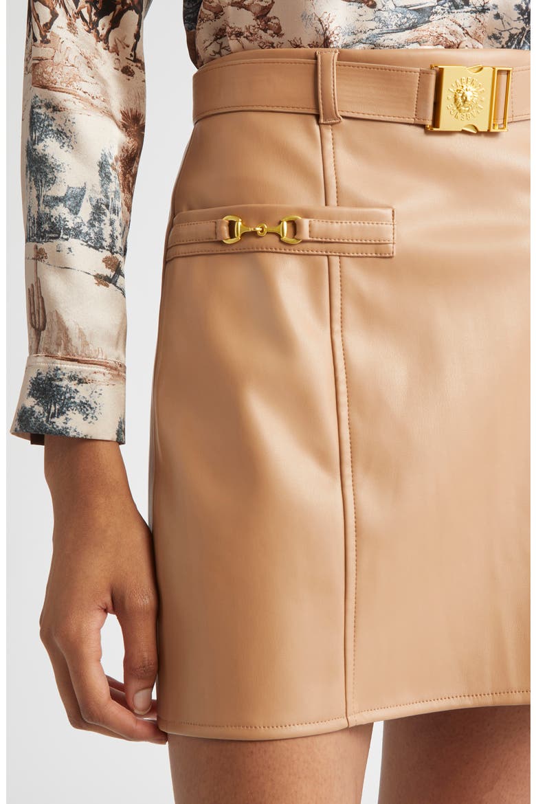 Yvette Belted Faux Leather Miniskirt, Alternate, color, SOFT COGNAC