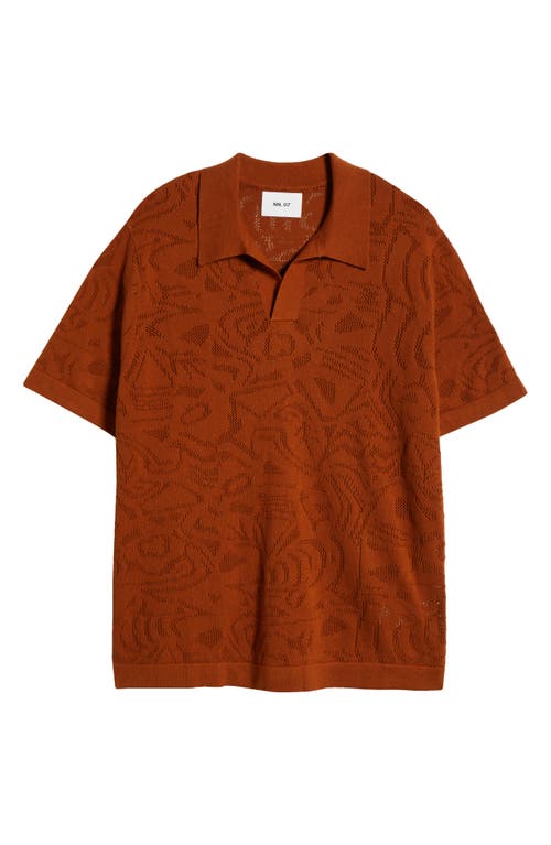 Nn07 Ryan 6692 Abstract Floral Pointelle Organic Cotton Polo In Brown