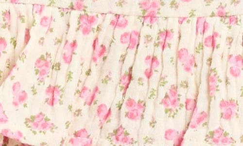 Pippa & Julie Lauren Floral Print Tiered Top & Pants Set In Ivory/pink Floral