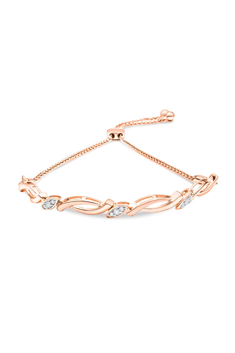 Silver Diamond Accent Alternating Swirl link Bolo Bracelet, Main, color, Rose Gold over Silver