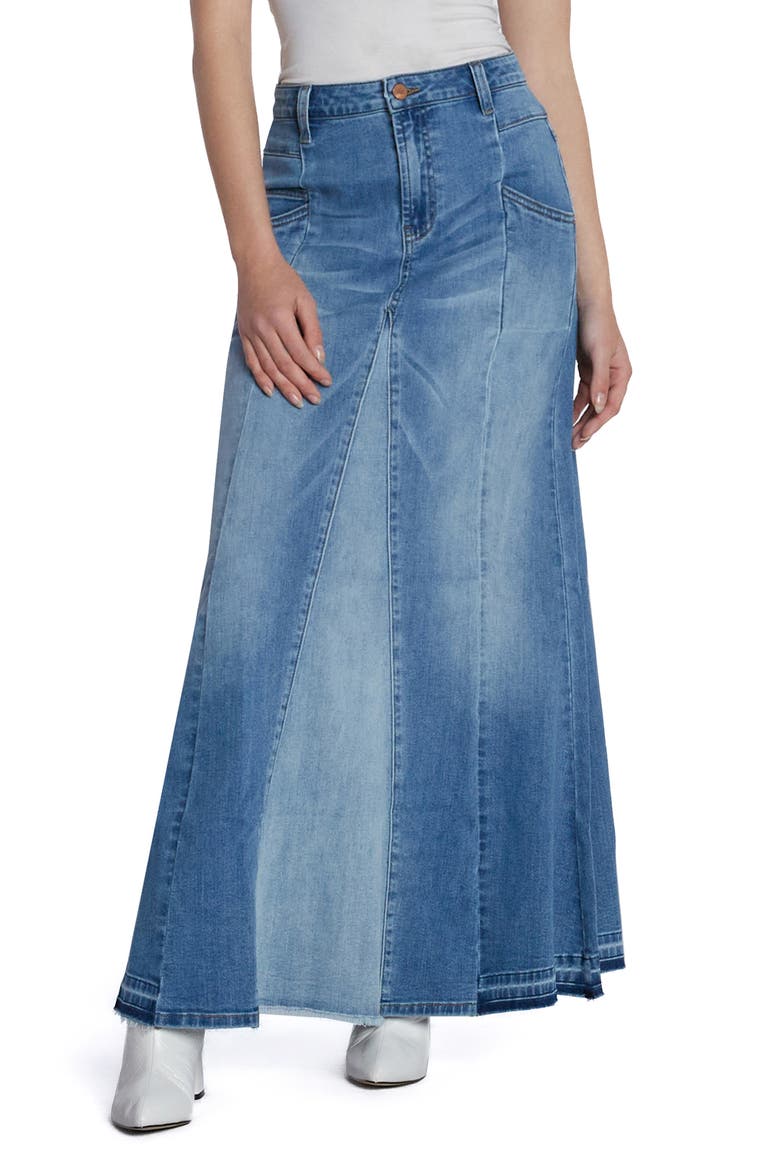 Bliss Flare Denim Maxi Skirt, Main, color, SPARK BLUE