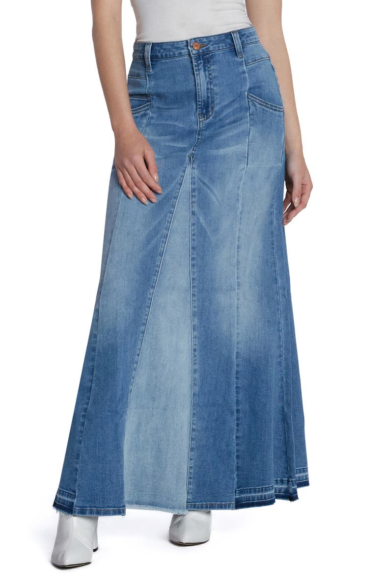 Wash Lab Denim Bliss Flare Denim Maxi Skirt, Main, color, Spark Blue