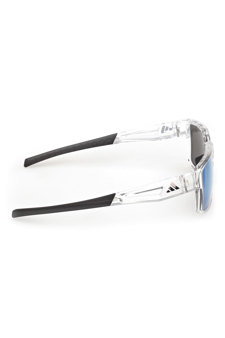 55mm Mirrored Rectangular Sunglasses, Alternate, color, CRYSTAL / BLUE MIRROR