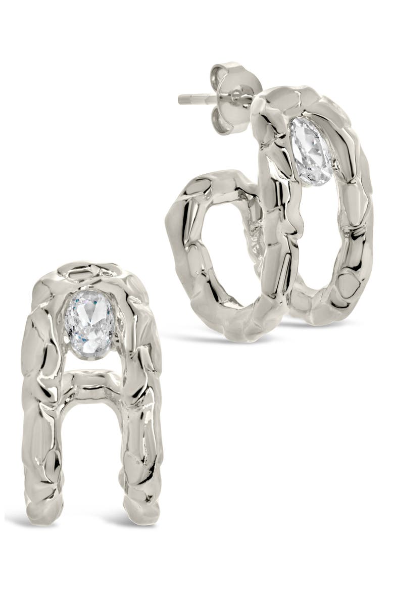 Mavis Cubic Zirconia Molten Folded Hoop Earrings, Main, color, SILVER