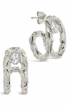 Sterling Forever Mavis Cubic Zirconia Molten Folded Hoop Earrings