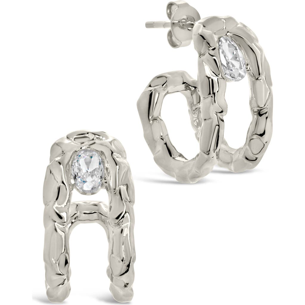 Sterling Forever Mavis Cubic Zirconia Molten Folded Hoop Earrings In Metallic