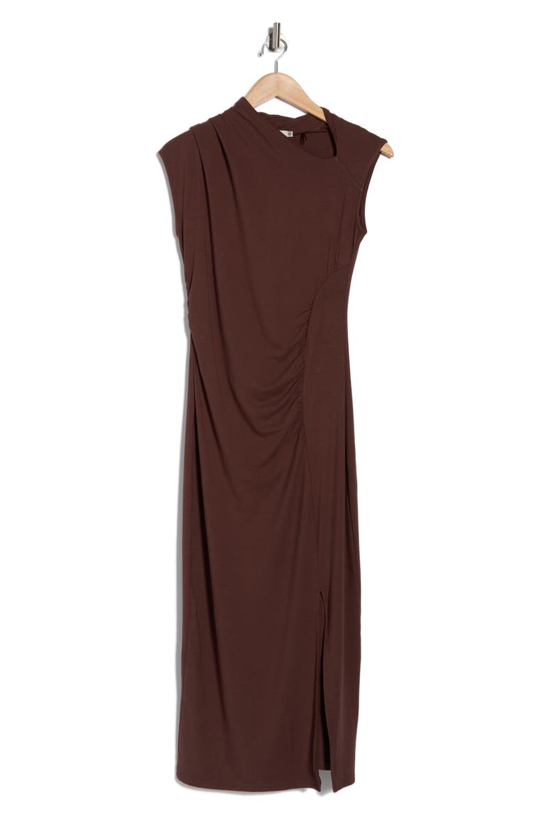 Asymmetric Neck Sleeveless Dress, Alternate, color, HOT FUDGE