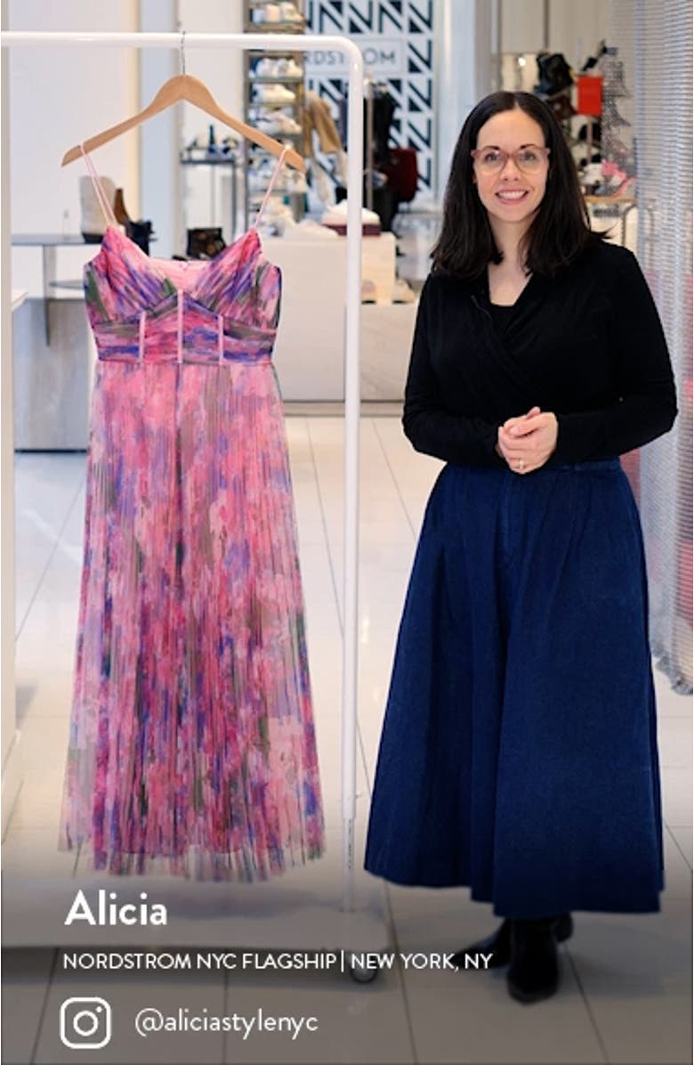Madison Floral Plissé Tulle Midi Cocktail Dress, sales video thumbnail
