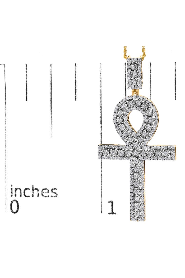 Men's 10K Yellow Gold 1.00 Cttw Diamond Ankh Cross Pendant Necklace, Alternate, color, Yellow Gold
