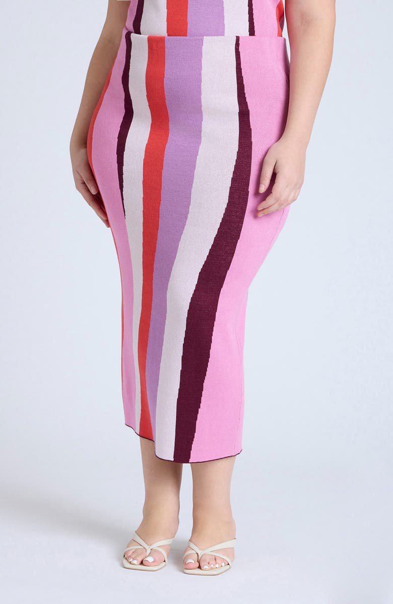 ELOQUII Stripe Intarsia Column Sweater Skirt, Main, color,