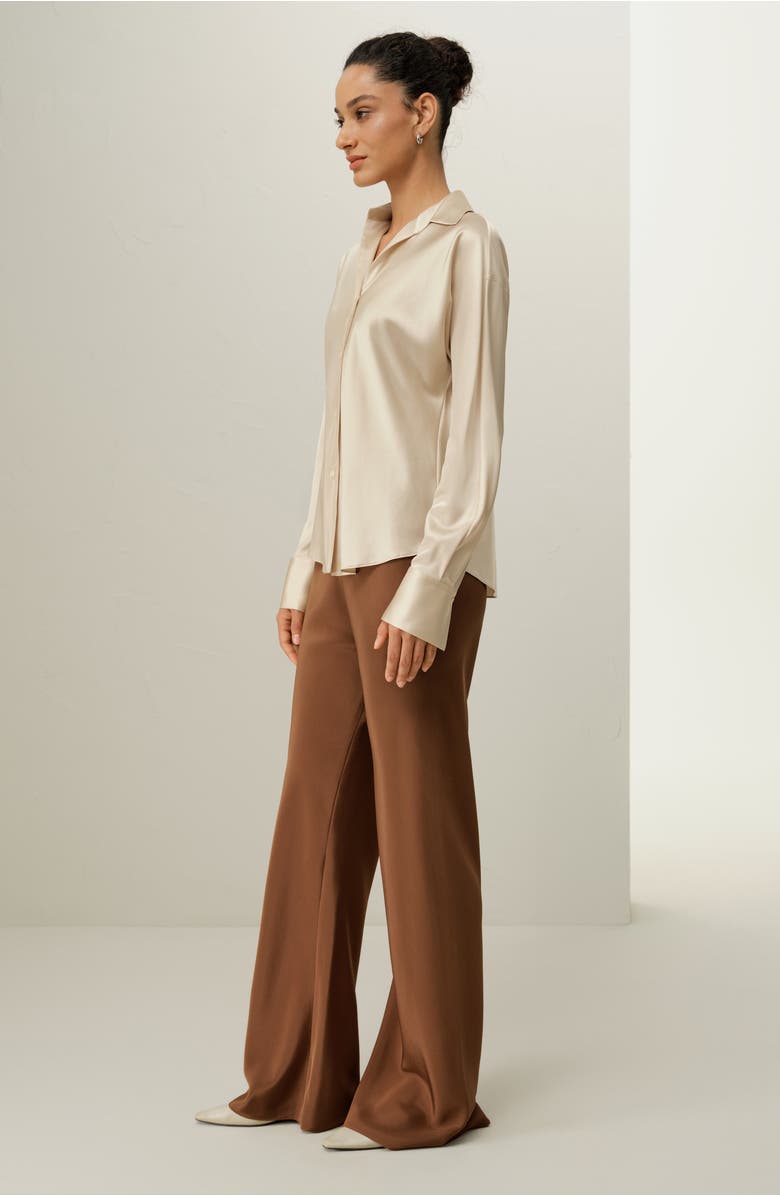 Lilysilk Bias Cut Straight Leg Silk Pants, Alternate, color, Espresso