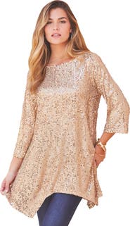Roaman's Handkerchief Hem Sequin Tunic