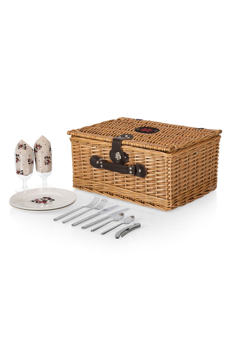 Picnic Time x Disney<sup>®</sup> Mickey & Minnie Mouse Wicker Picnic Basket & Accessories Set, Alternate, color, Beige