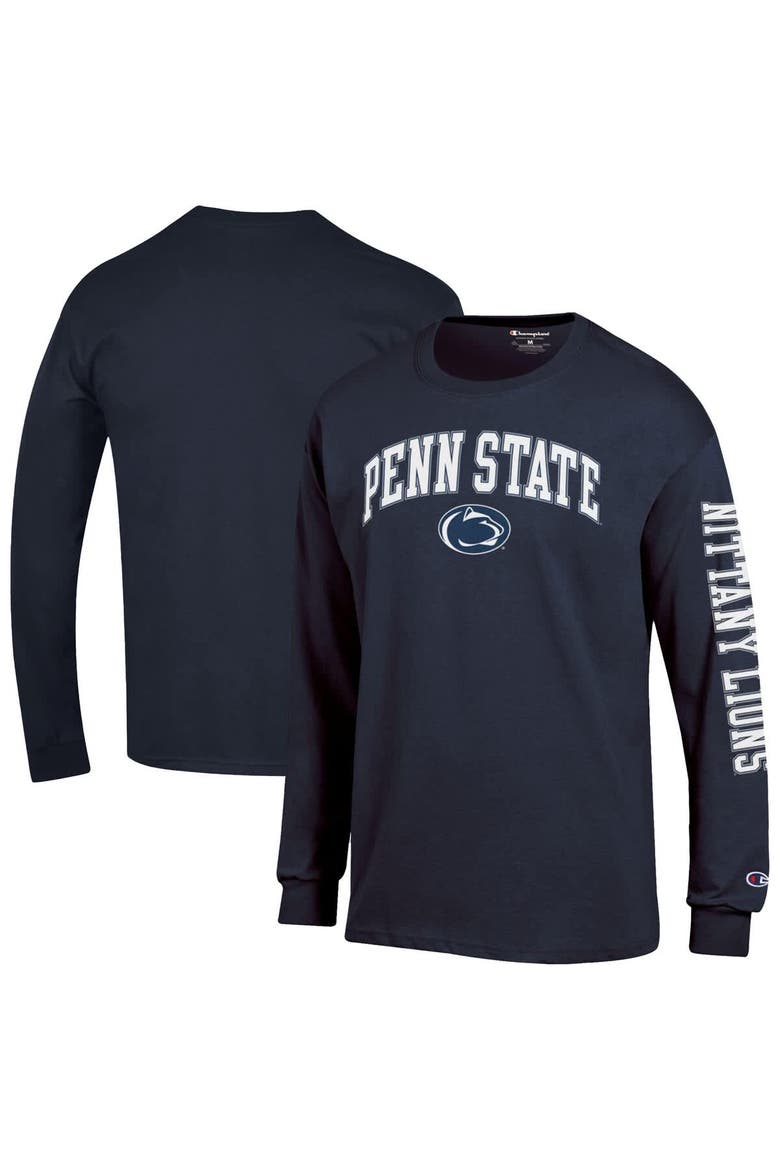 Men's Champion  Navy Penn State Nittany Lions Arch Over Logo 2-Hit Long Sleeve T-Shirt, Main, color, Navy