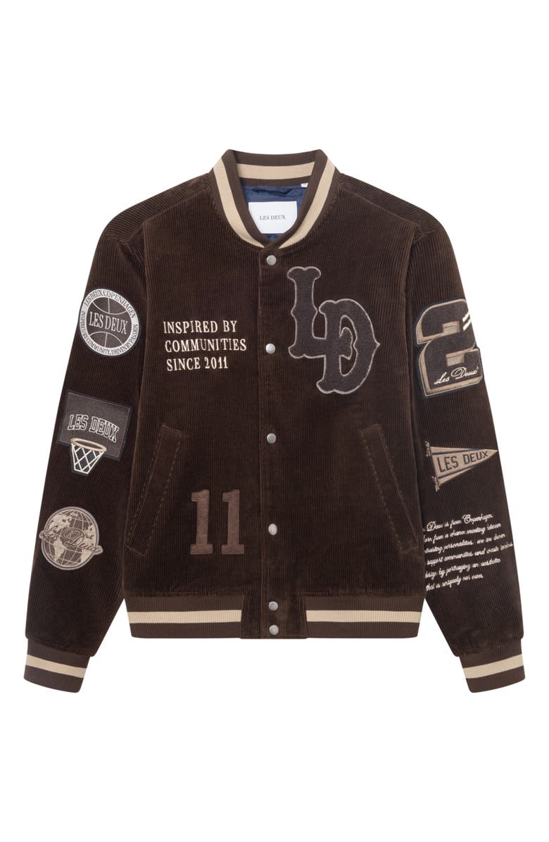 Les Deux LD Corduroy Varsity Jacket, Alternate, color, Slate Brown