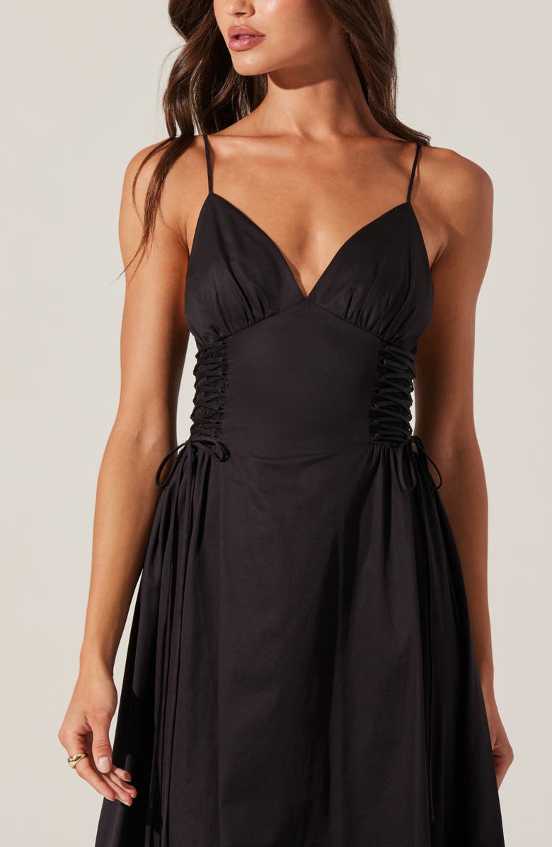 ASTR the Label Lace-Up Cotton Poplin Midi Dress, Alternate, color, 