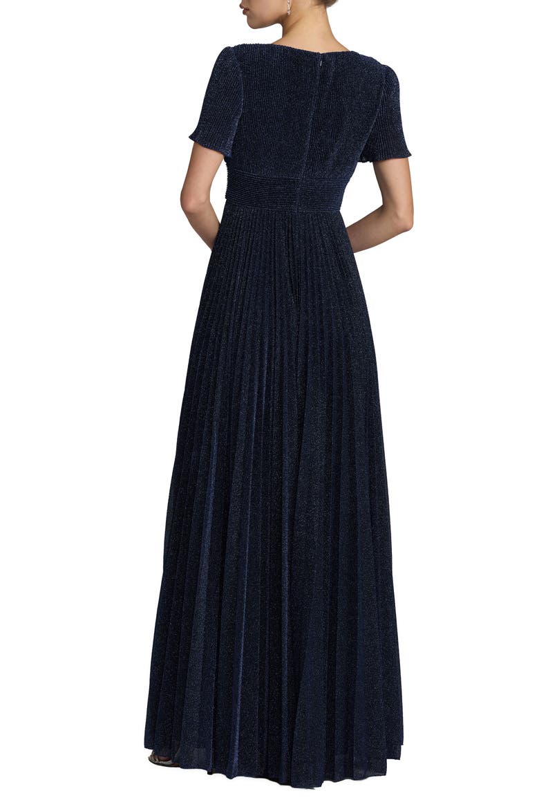 Petite Pleated Metallic Flutter Sleeve A Line Gown, Alternate, color, Midnight