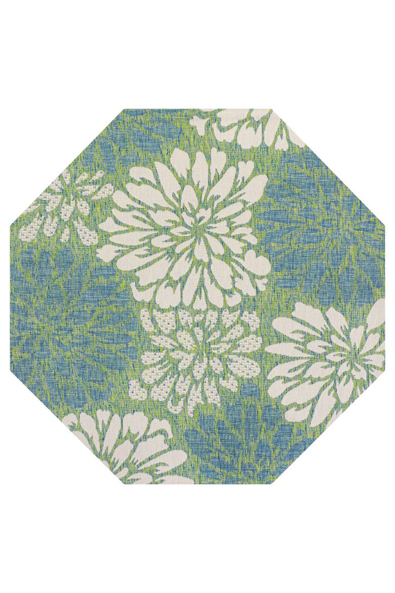 Zinnia Modern Floral Textured Weave Octagon Indoor/Outdoor Area Rug, Main, color, Cream/Green