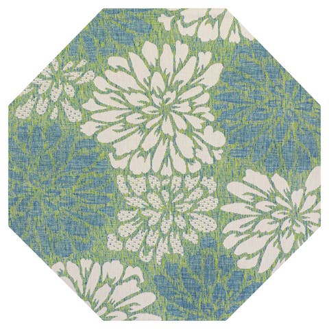 Zinnia Modern Floral Textured Weave Octagon Indoor/Outdoor Area Rug