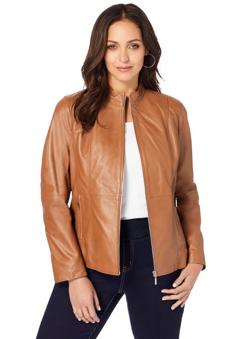 Zip Front Leather Jacket (Plus)