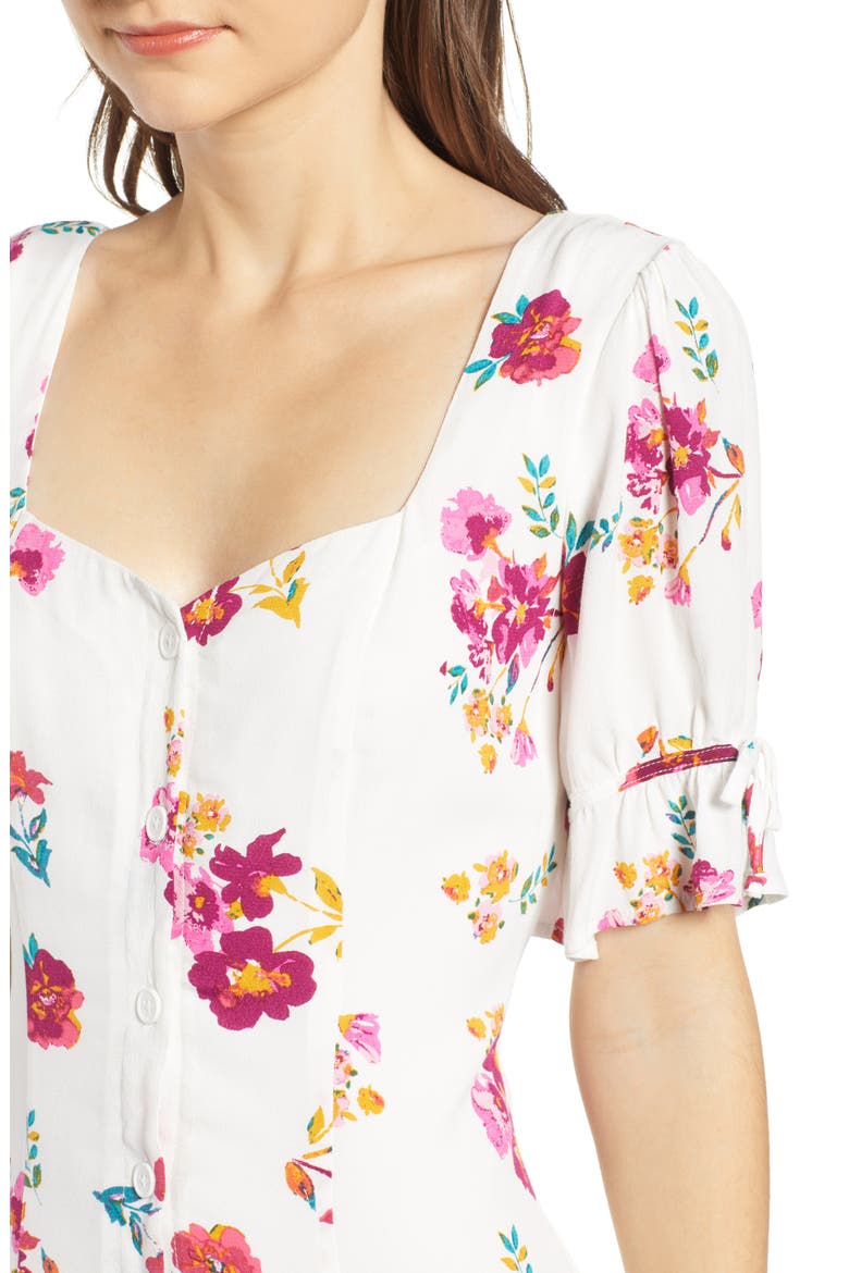 Floral Print Midi Dress, Alternate, color, WHITE MULTI FLORAL