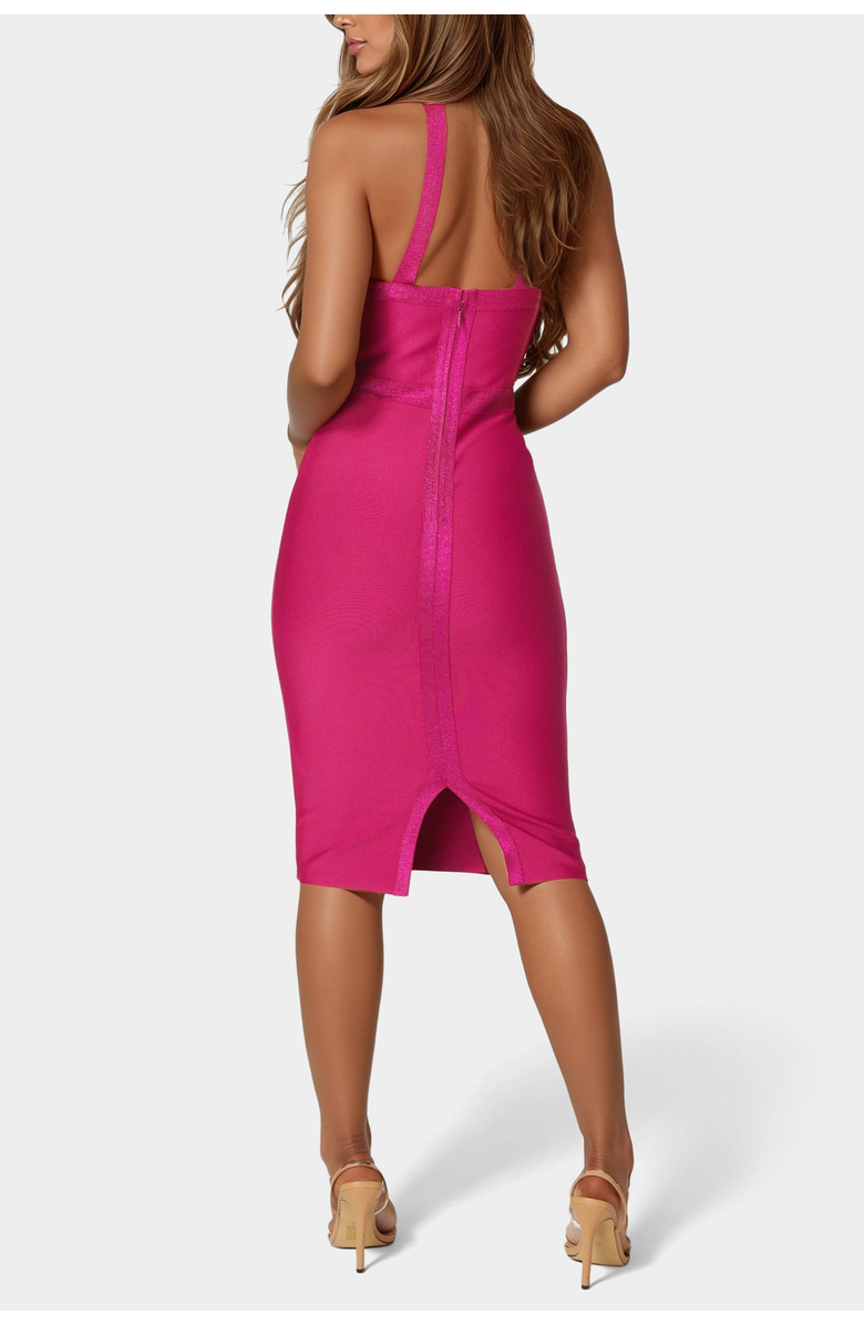 bebe Bandage Lurex Halter Dress, Alternate, color, Pink