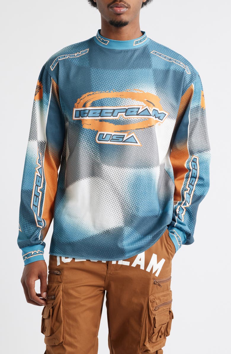 ICECREAM USA Graphic Long Sleeve Soccer Jersey, Main, color, Caneel Bay