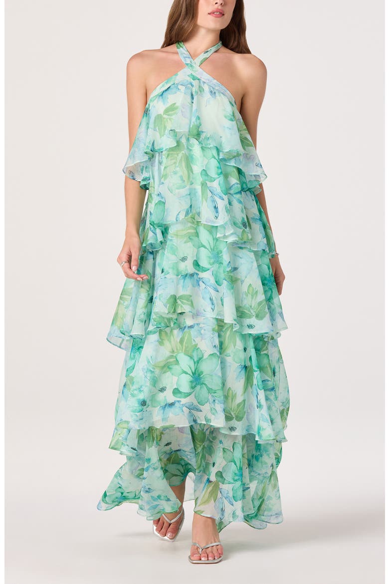 Daiga Print Chiffon Halter Maxi Dress, Main, color, GREEN FLORAL