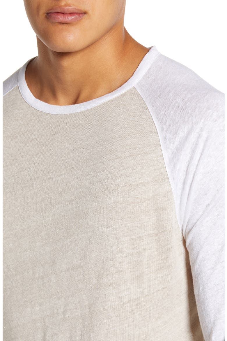 Slim Fit Linen Baseball T-Shirt, Alternate, color, DESERT SAND/ OPTIC WHITE