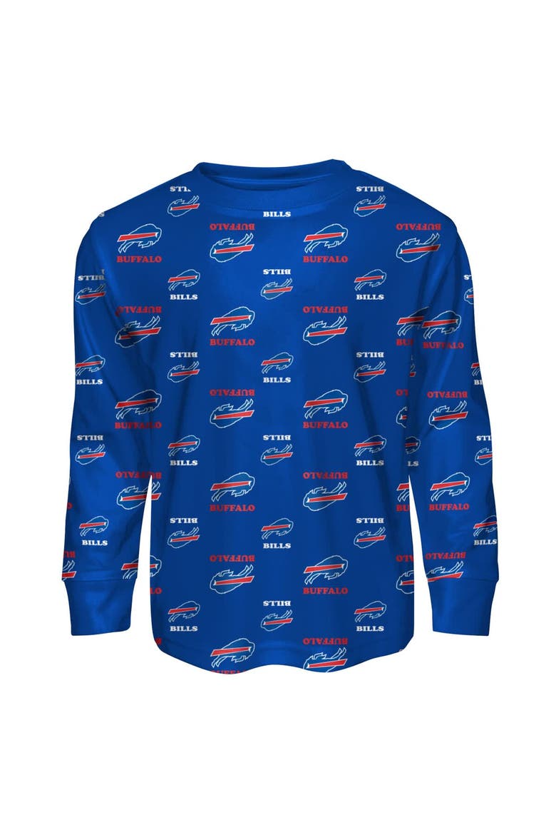 Toddler Outerstuff Royal Buffalo Bills All-Over-Print Long Sleeve T-Shirt and Pants Sleep Set, Alternate, color, Royal