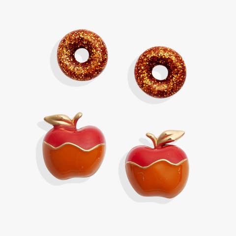 Caramel Apple & Donut Stud Earrings Set of 2