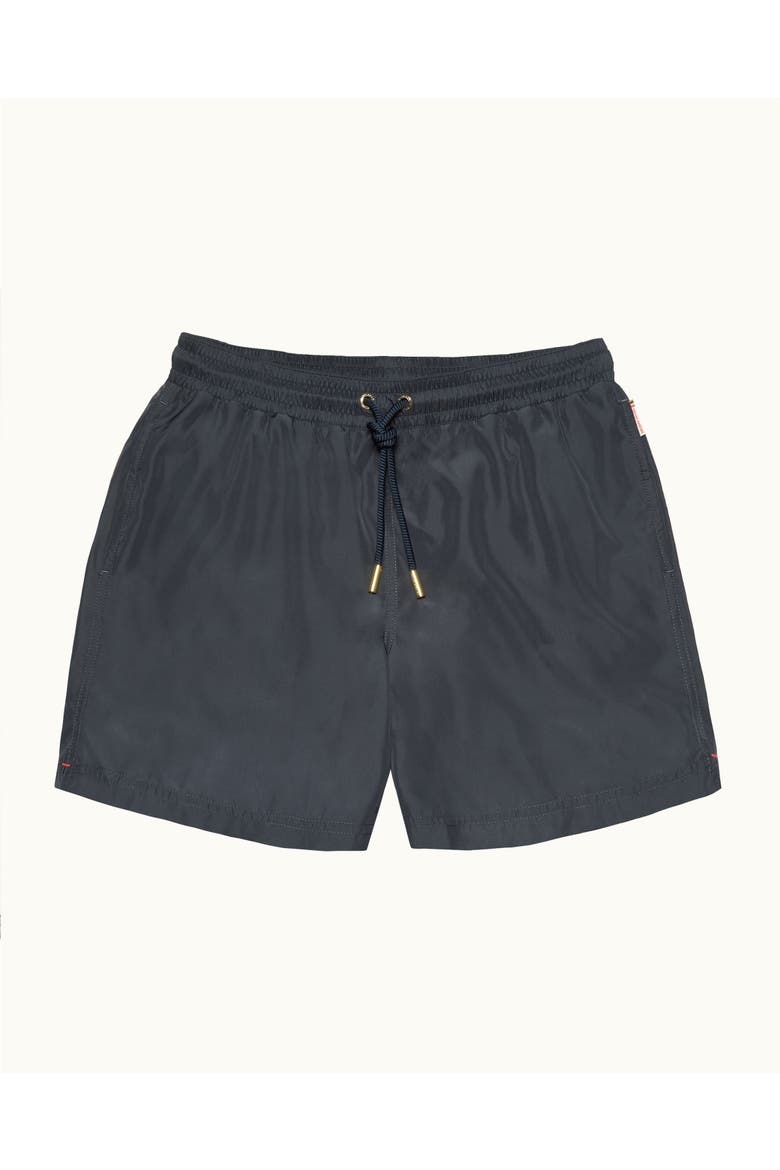 Boxer Mid-Length Relaxed Fit Drawcord Swim Shorts, Main, color, Granite