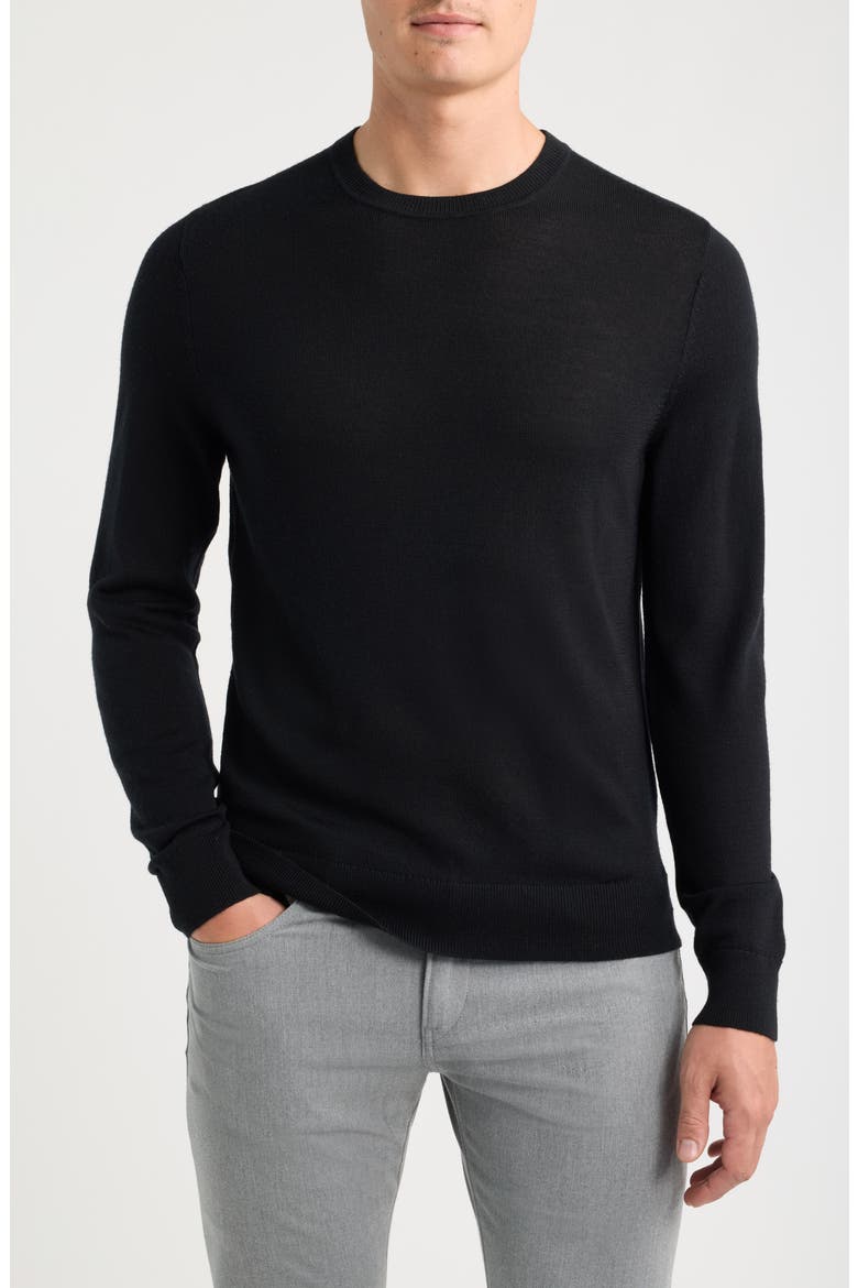 Italian Merino Wool Crewneck Sweater, Main, color, BLACK