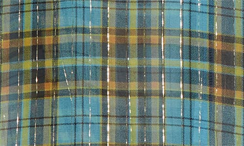 Undercover Metallic Stripe Plaid Silk Blend Camp Shirt In Green