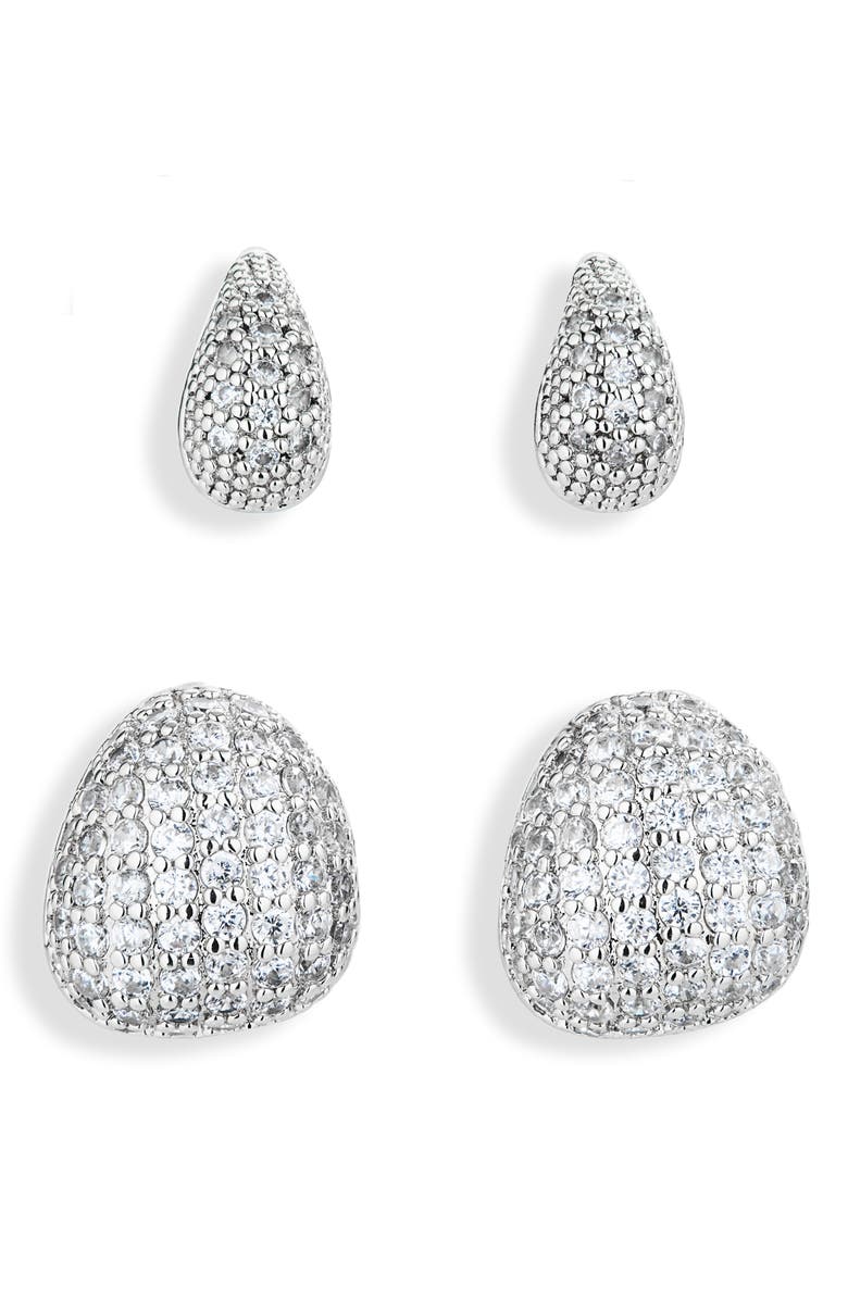 NORDSTROM RACK Set of 2 Pavé Cubic Zirconia Droplet Stud Earrings, Main, color, Clear- Silver