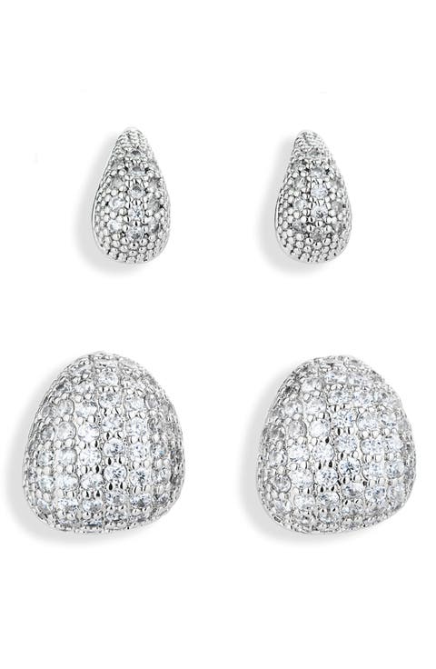 Set of 2 Pavé Cubic Zirconia Droplet Stud Earrings