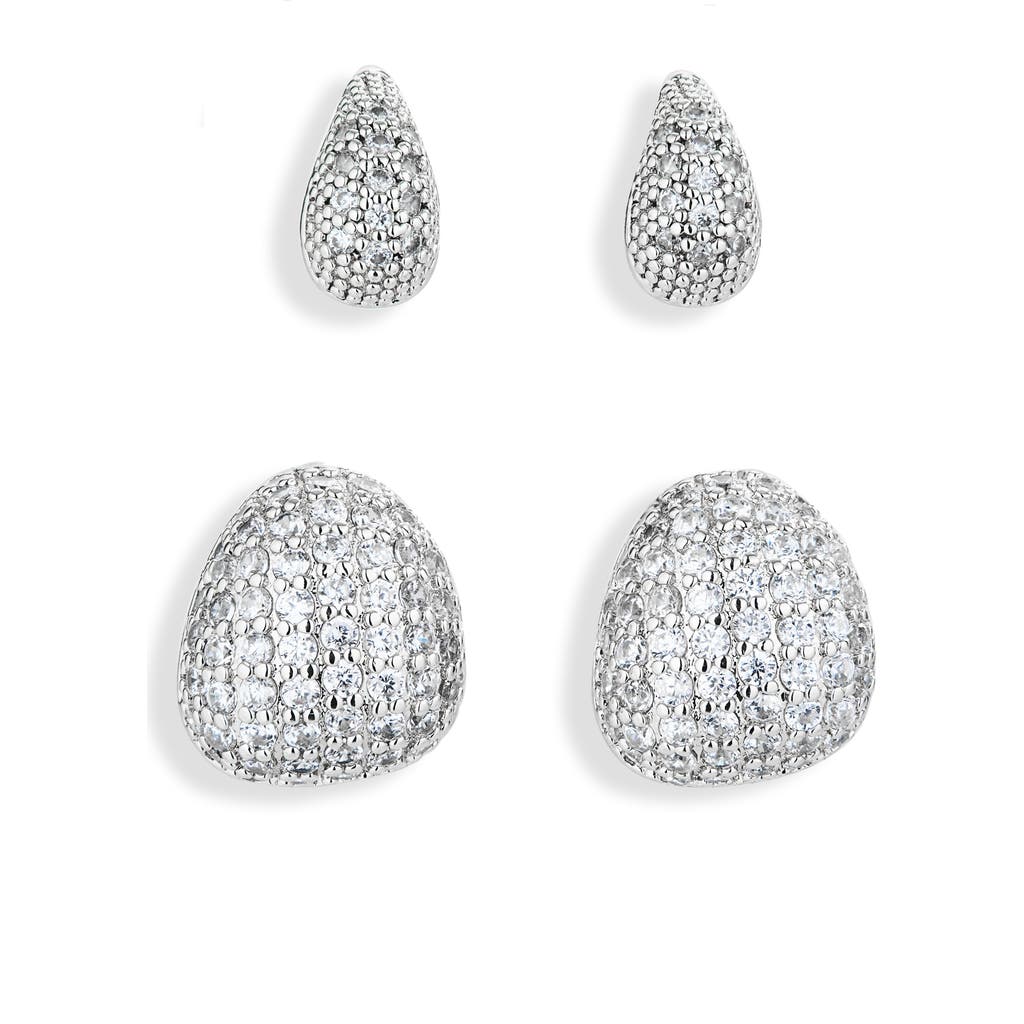 Nordstrom Rack Set Of 2 Pavé Cubic Zirconia Droplet Stud Earrings In Metallic