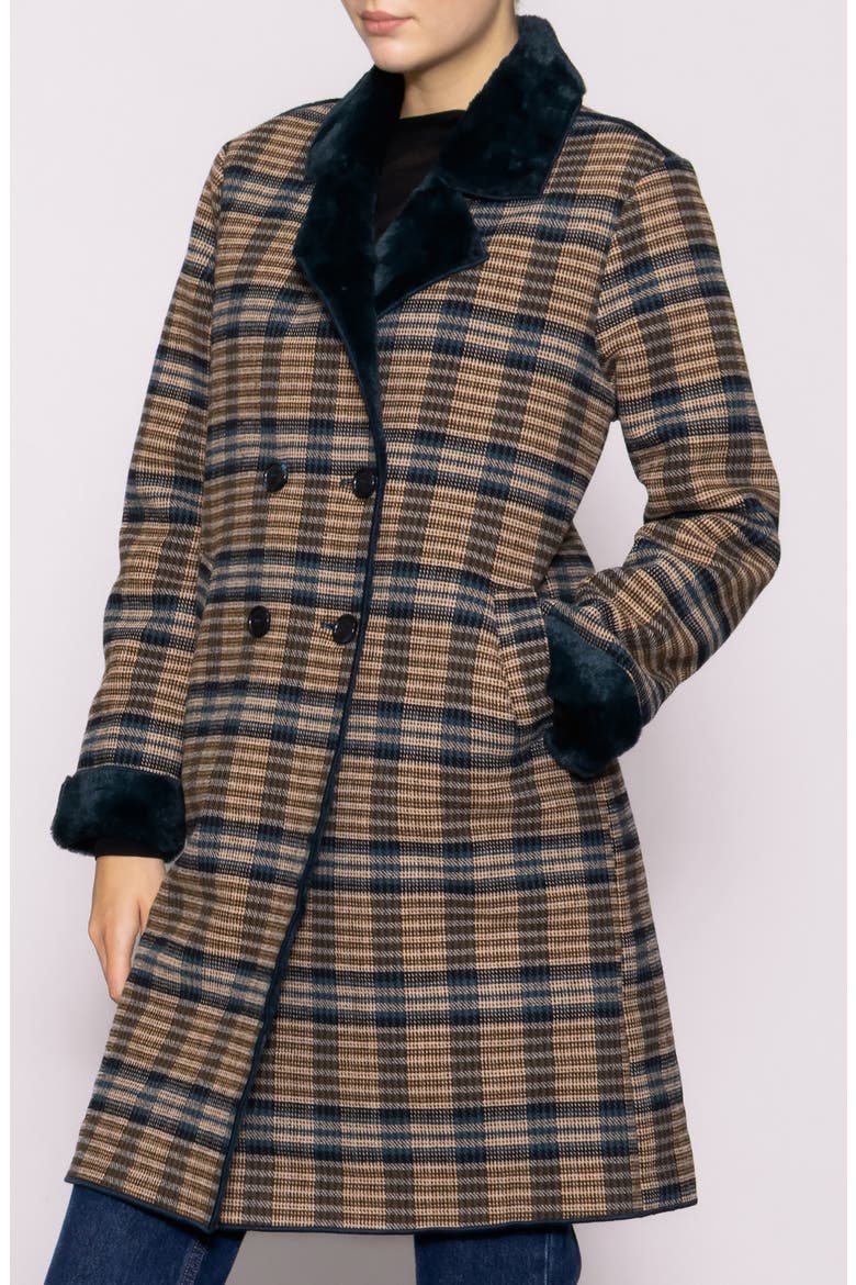 Plaid Faux Fur Topper Coat, Alternate, color, BROWN PLAID