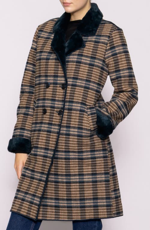 Melloday Plaid Faux Fur Topper Coat In Brown