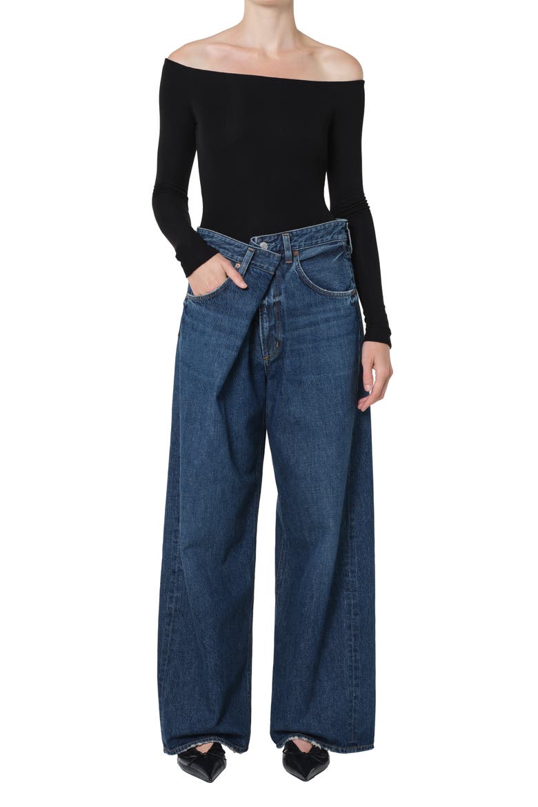 Vana Fold Waistband Wide Leg Jeans, Alternate, color, NEXUS DARK INDIGO