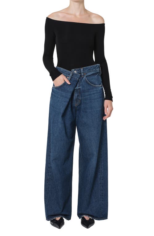 Agolde Vana Fold Waistband Wide Leg Jeans In Blue