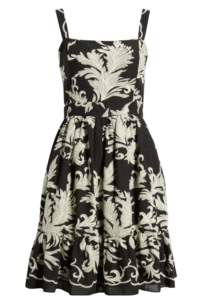 Embroidered Cotton Fit and Flare Dress, Alternate, color, BLACK MULTI