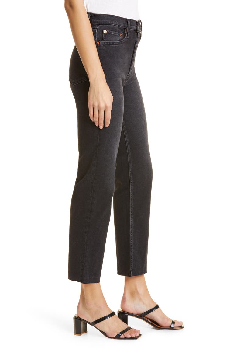 '70s Ultra High Waist Raw Hem Stovepipe Jeans, Alternate, color, WASHED NOIR