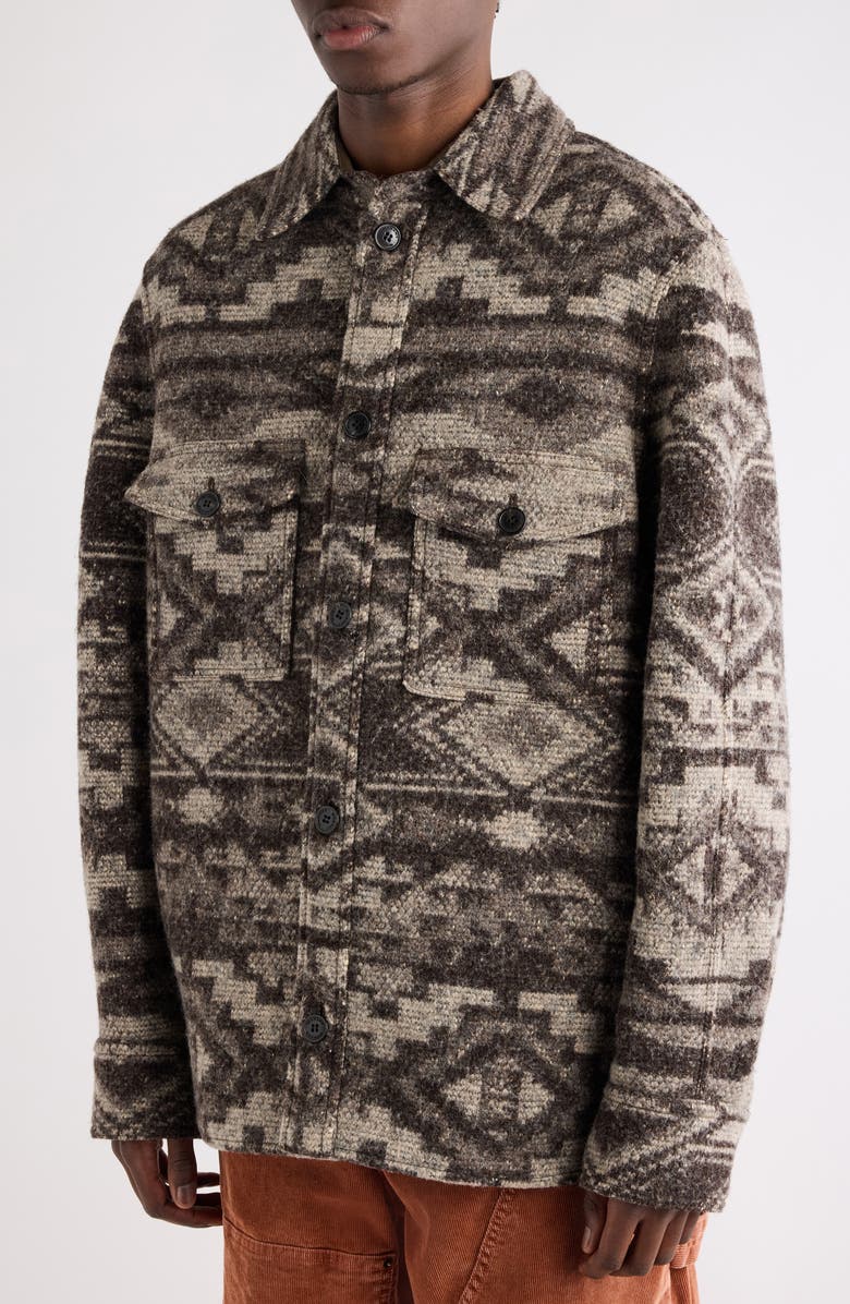 Isabel Marant Kervon Geo Pattern Peached Button-Up Jacket, Alternate, color, Dark Brown